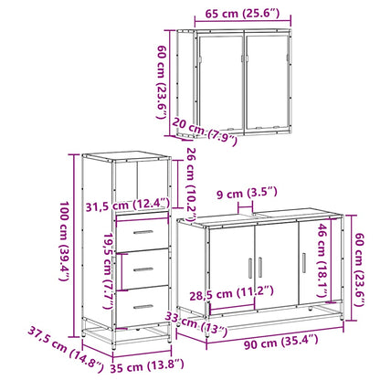 Set Mobili da Bagno 3 pz Grigio Sonoma in Legno Multistrato | homemem39