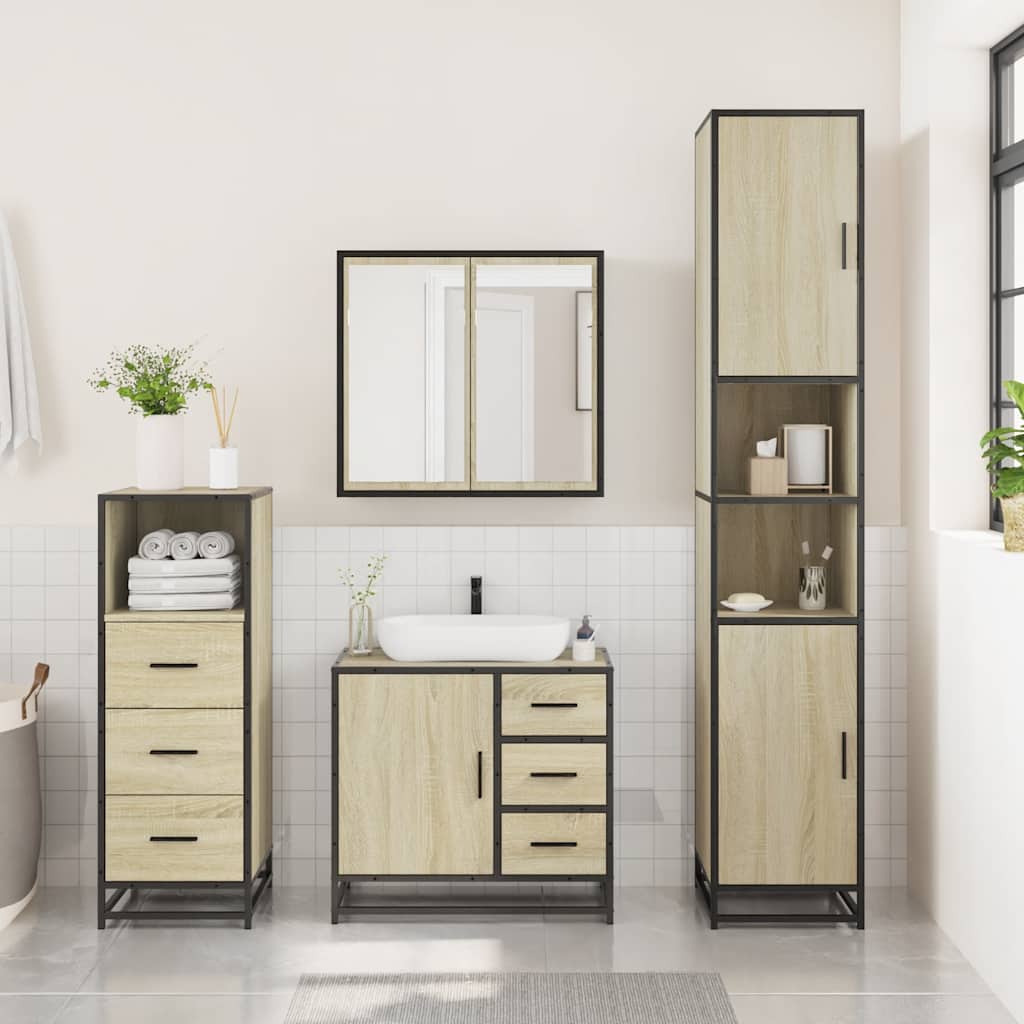 Set Mobili da Bagno 3 pz Rovere Sonoma in Legno Multistrato | homemem39