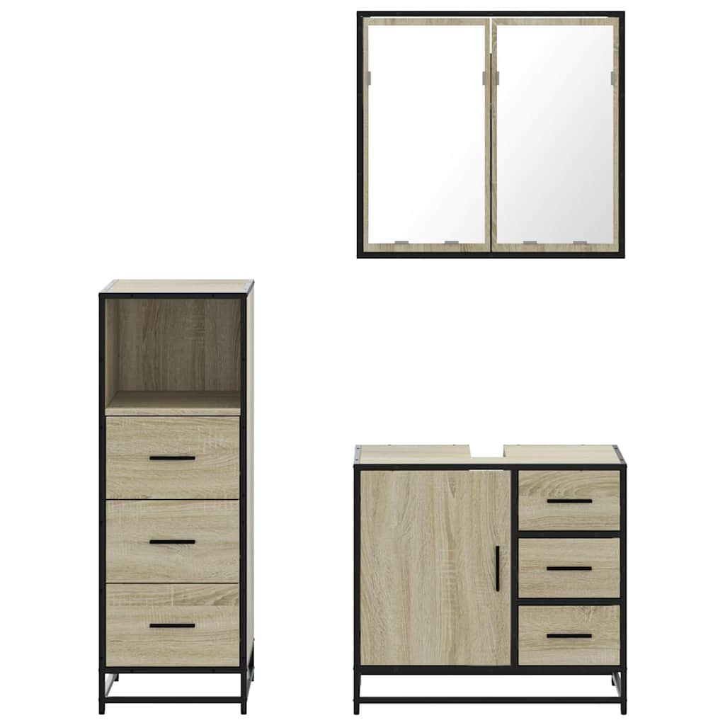 Set Mobili da Bagno 3 pz Rovere Sonoma in Legno Multistrato | homemem39
