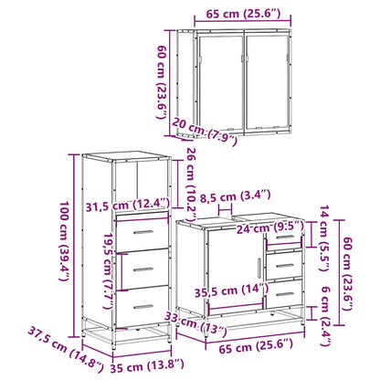 Set Mobili da Bagno 3 pz Rovere Sonoma in Legno Multistrato | homemem39