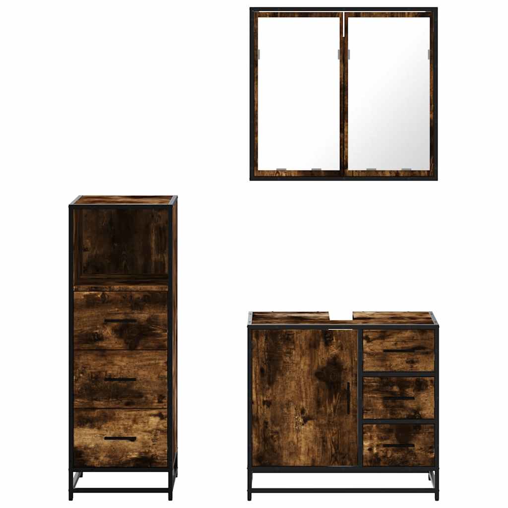 Set Mobili da Bagno 3 pz Rovere Fumo in Legno Multistrato | homemem39