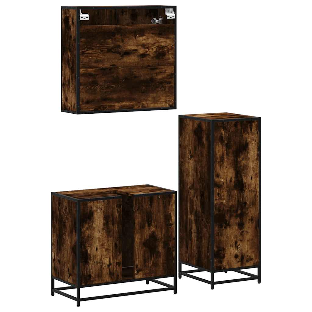 Set Mobili da Bagno 3 pz Rovere Fumo in Legno Multistrato | homemem39