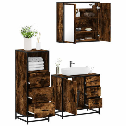 Set Mobili da Bagno 3 pz Rovere Fumo in Legno Multistrato | homemem39