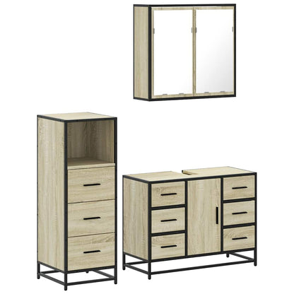 Set Mobili da Bagno 3 pz Rovere Sonoma in Legno Multistrato | homemem39