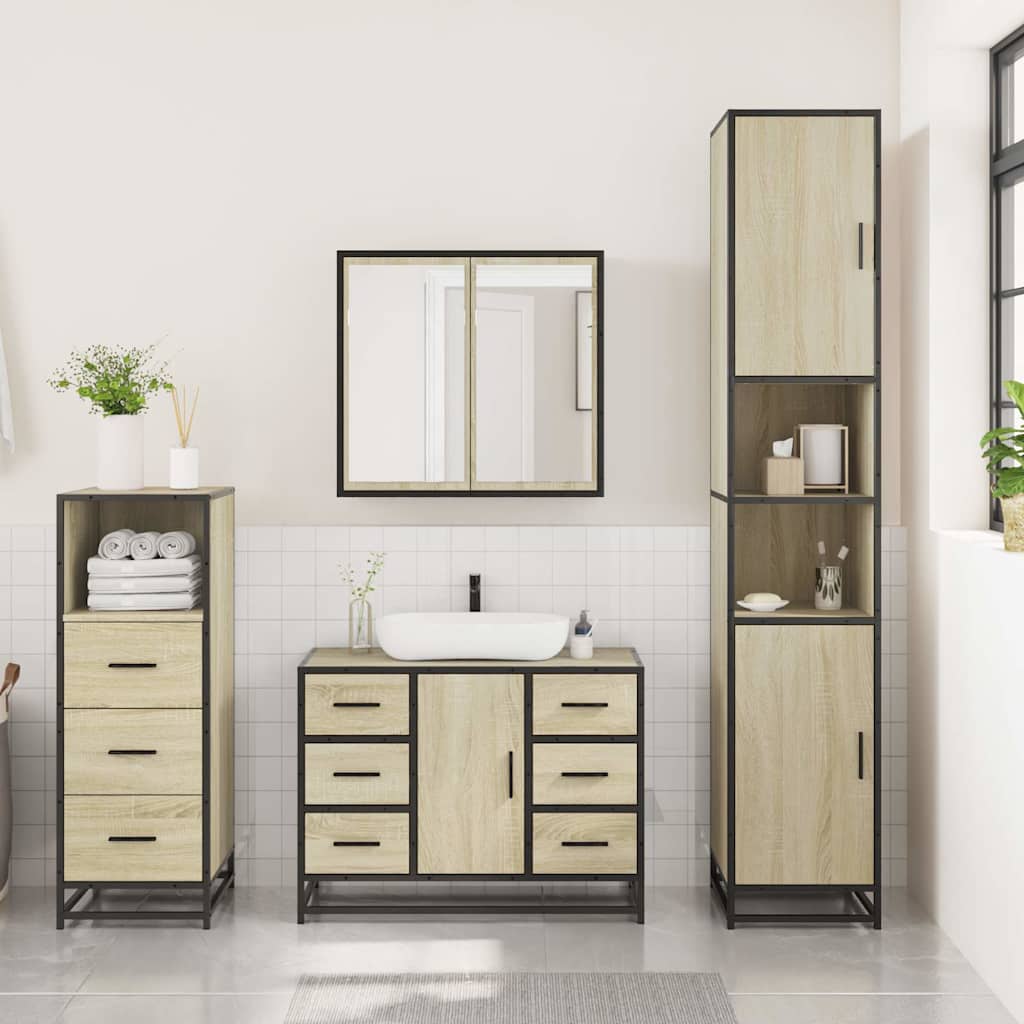 Set Mobili da Bagno 3 pz Rovere Sonoma in Legno Multistrato | homemem39