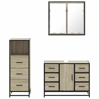 Set Mobili da Bagno 3 pz Rovere Sonoma in Legno Multistrato | homemem39