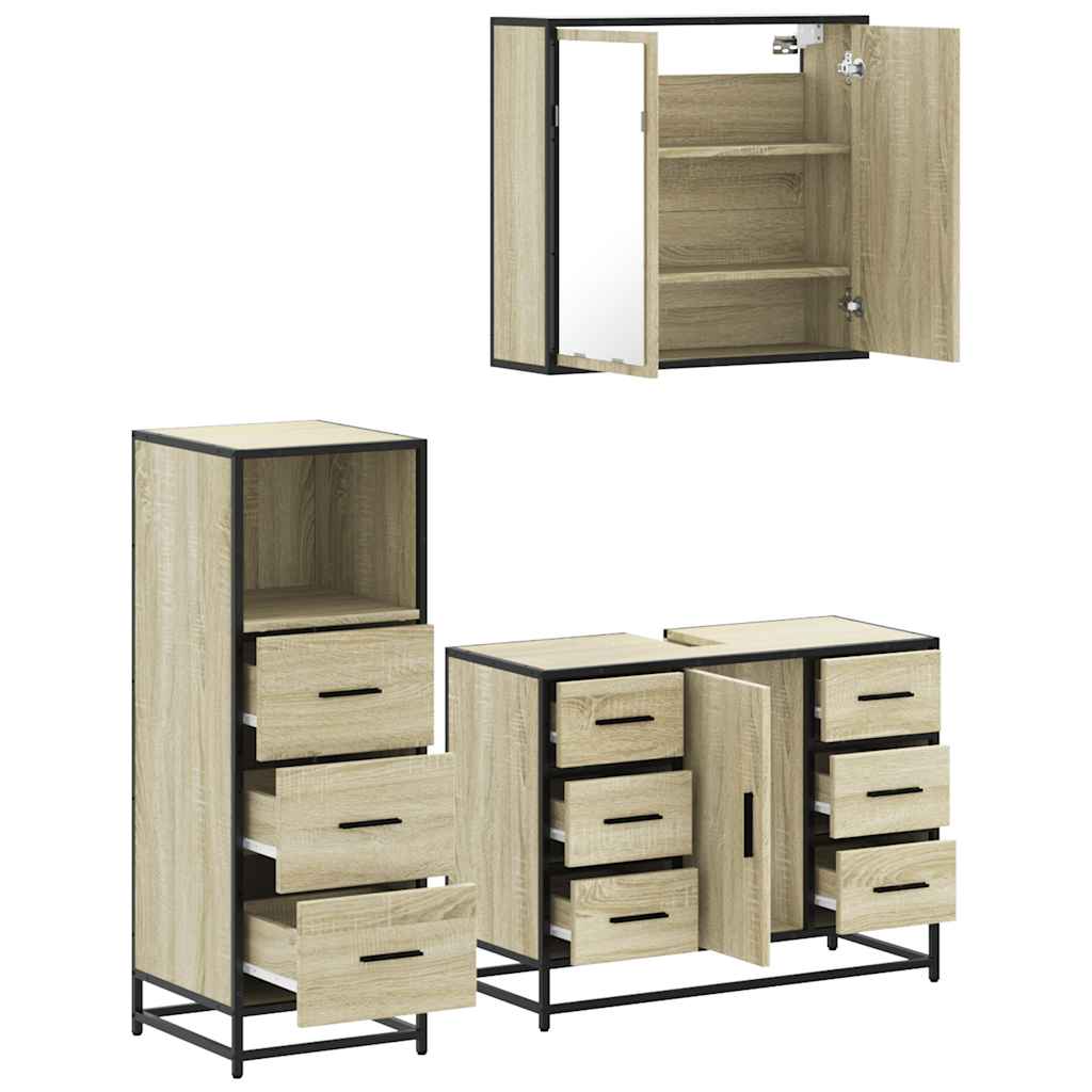 Set Mobili da Bagno 3 pz Rovere Sonoma in Legno Multistrato | homemem39