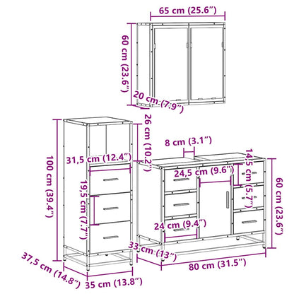 Set Mobili da Bagno 3 pz Rovere Sonoma in Legno Multistrato | homemem39