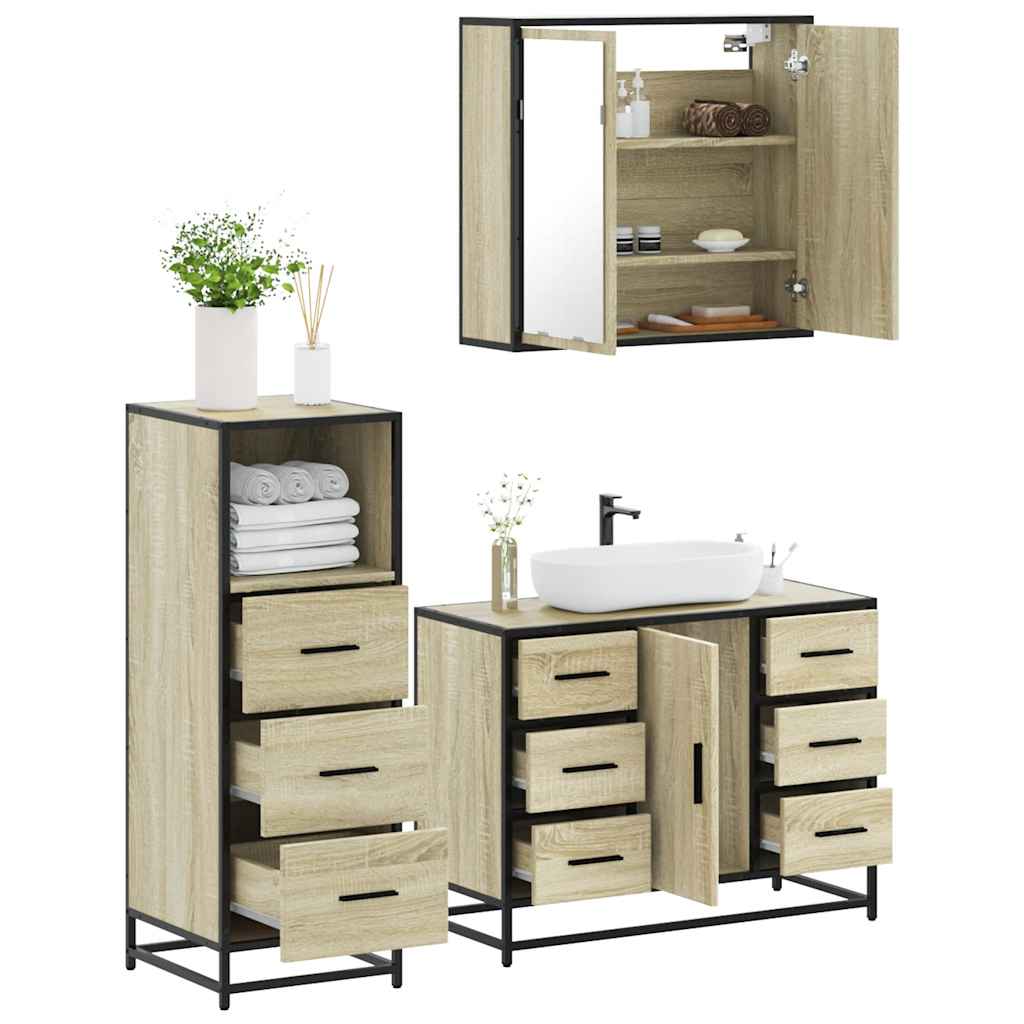 Set Mobili da Bagno 3 pz Rovere Sonoma in Legno Multistrato | homemem39