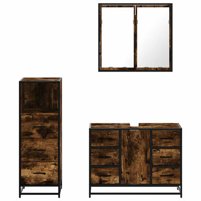 Set Mobili da Bagno 3 pz Rovere Fumo in Legno Multistrato | homemem39
