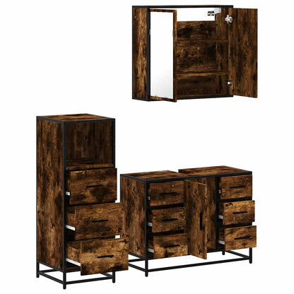 Set Mobili da Bagno 3 pz Rovere Fumo in Legno Multistrato | homemem39
