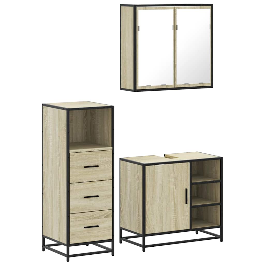 Set Mobili da Bagno 3 pz Rovere Sonoma in Legno Multistrato | homemem39