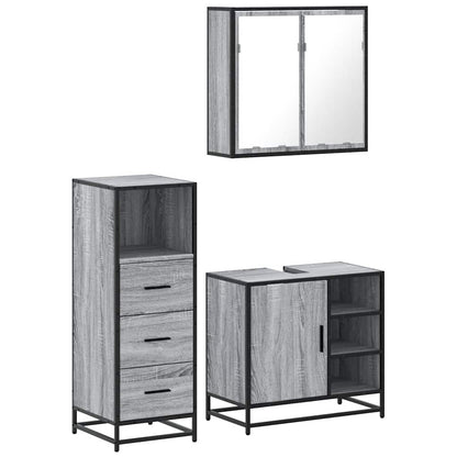 Set Mobili da Bagno 3 pz Grigio Sonoma in Legno Multistrato | homemem39