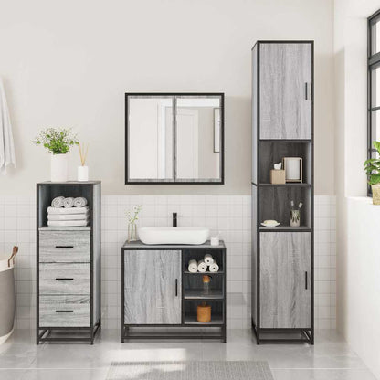 Set Mobili da Bagno 3 pz Grigio Sonoma in Legno Multistrato | homemem39