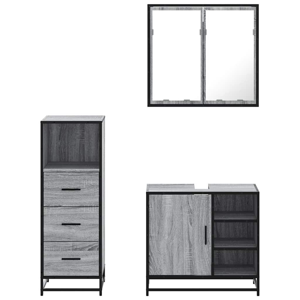 Set Mobili da Bagno 3 pz Grigio Sonoma in Legno Multistrato | homemem39