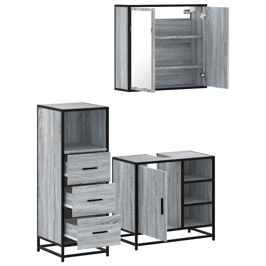 Set Mobili da Bagno 3 pz Grigio Sonoma in Legno Multistrato | homemem39