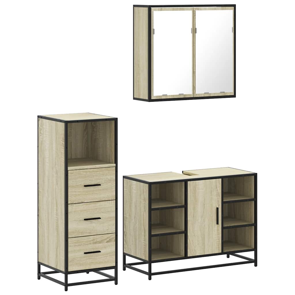 Set Mobili da Bagno 3 pz Rovere Sonoma in Legno Multistrato | homemem39