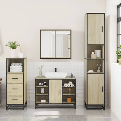 Set Mobili da Bagno 3 pz Rovere Sonoma in Legno Multistrato | homemem39