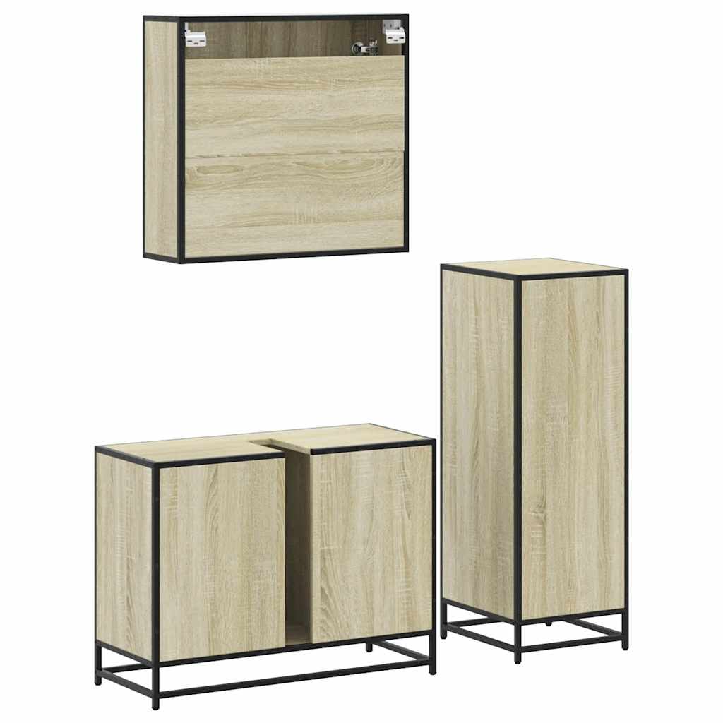 Set Mobili da Bagno 3 pz Rovere Sonoma in Legno Multistrato | homemem39