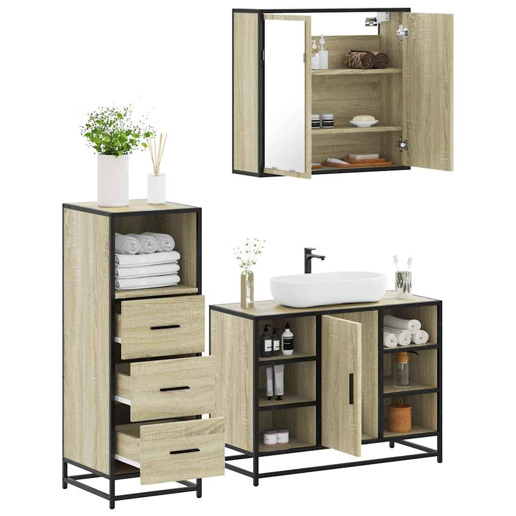 Set Mobili da Bagno 3 pz Rovere Sonoma in Legno Multistrato | homemem39