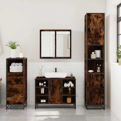 Set Mobili da Bagno 3 pz Rovere Fumo in Legno Multistrato | homemem39