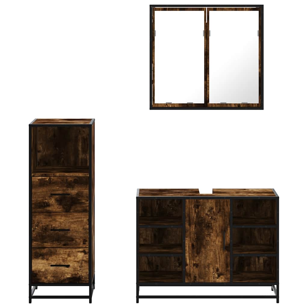 Set Mobili da Bagno 3 pz Rovere Fumo in Legno Multistrato | homemem39