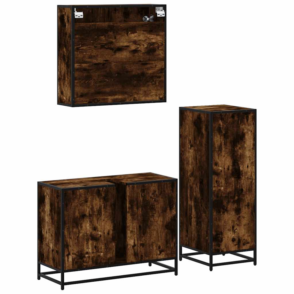 Set Mobili da Bagno 3 pz Rovere Fumo in Legno Multistrato | homemem39