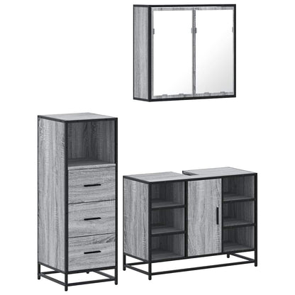 Set Mobili da Bagno 3 pz Grigio Sonoma in Legno Multistrato | homemem39