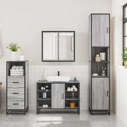 Set Mobili da Bagno 3 pz Grigio Sonoma in Legno Multistrato | homemem39