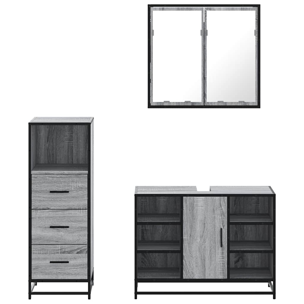 Set Mobili da Bagno 3 pz Grigio Sonoma in Legno Multistrato | homemem39