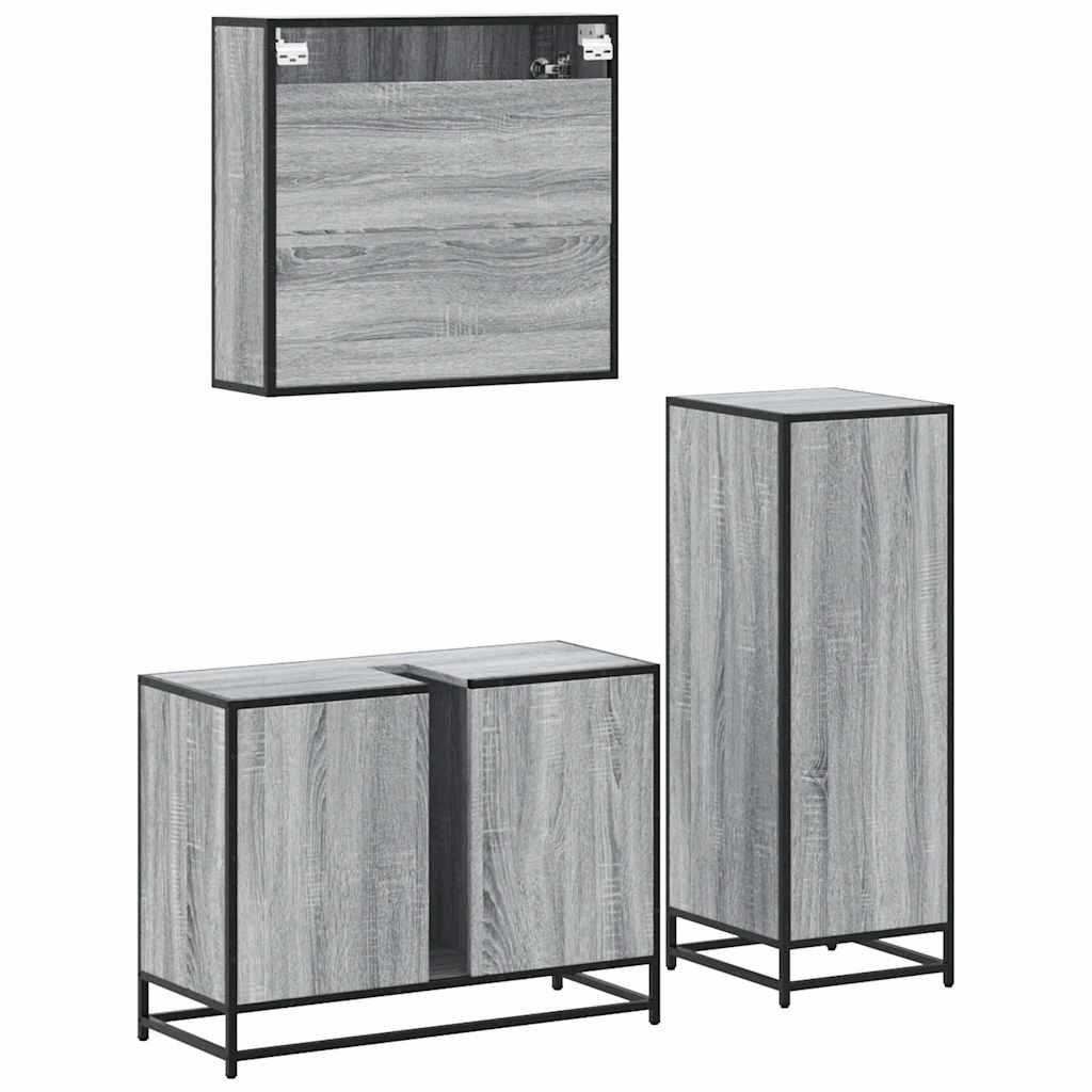 Set Mobili da Bagno 3 pz Grigio Sonoma in Legno Multistrato | homemem39