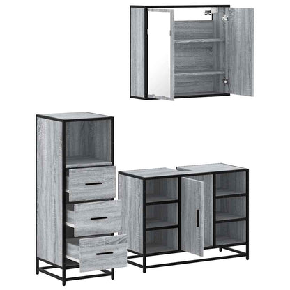 Set Mobili da Bagno 3 pz Grigio Sonoma in Legno Multistrato | homemem39