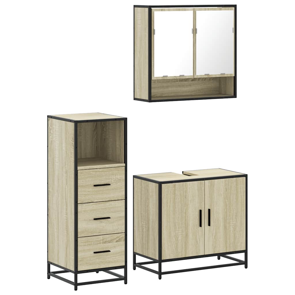 Set Mobili da Bagno 3 pz Rovere Sonoma in Legno Multistrato | homemem39