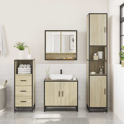 Set Mobili da Bagno 3 pz Rovere Sonoma in Legno Multistrato | homemem39