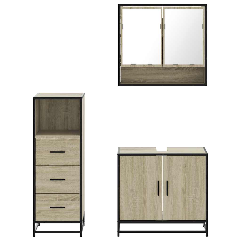 Set Mobili da Bagno 3 pz Rovere Sonoma in Legno Multistrato | homemem39