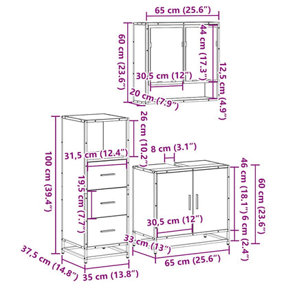 Set Mobili da Bagno 3 pz Rovere Sonoma in Legno Multistrato | homemem39
