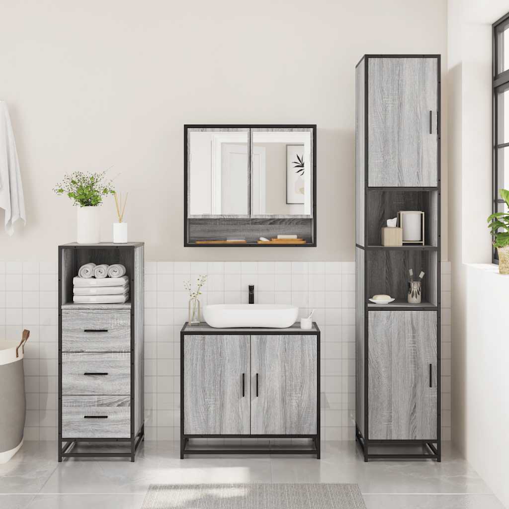 Set Mobili da Bagno 3 pz Grigio Sonoma in Legno Multistrato | homemem39