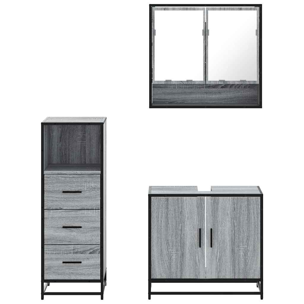 Set Mobili da Bagno 3 pz Grigio Sonoma in Legno Multistrato | homemem39