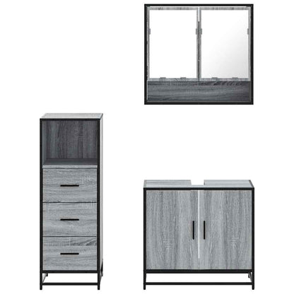 Set Mobili da Bagno 3 pz Grigio Sonoma in Legno Multistrato | homemem39