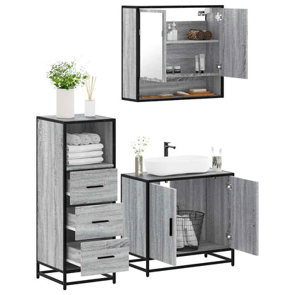 Set Mobili da Bagno 3 pz Grigio Sonoma in Legno Multistrato | homemem39