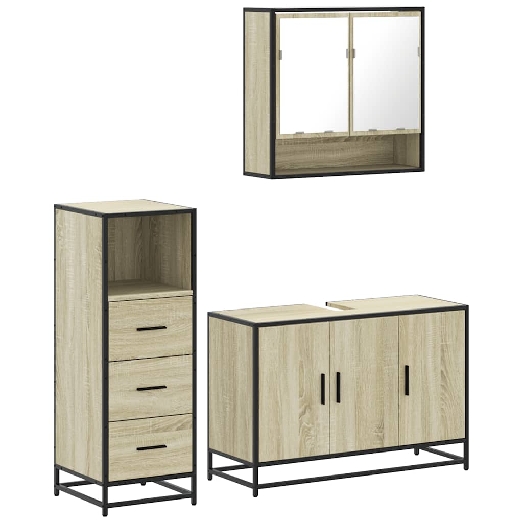Set Mobili da Bagno 3 pz Rovere Sonoma in Legno Multistrato | homemem39