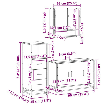 Set Mobili da Bagno 3 pz Rovere Sonoma in Legno Multistrato | homemem39