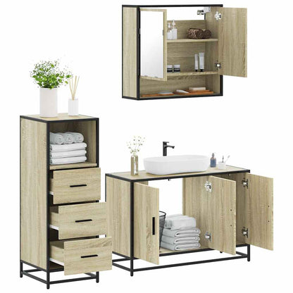 Set Mobili da Bagno 3 pz Rovere Sonoma in Legno Multistrato | homemem39