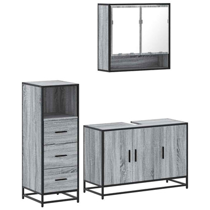 Set Mobili da Bagno 3 pz Grigio Sonoma in Legno Multistrato | homemem39