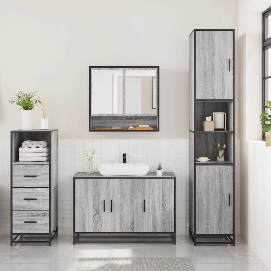 Set Mobili da Bagno 3 pz Grigio Sonoma in Legno Multistrato | homemem39