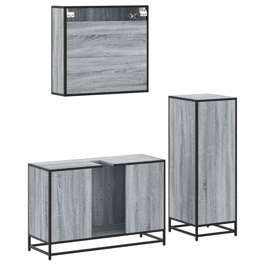 Set Mobili da Bagno 3 pz Grigio Sonoma in Legno Multistrato | homemem39