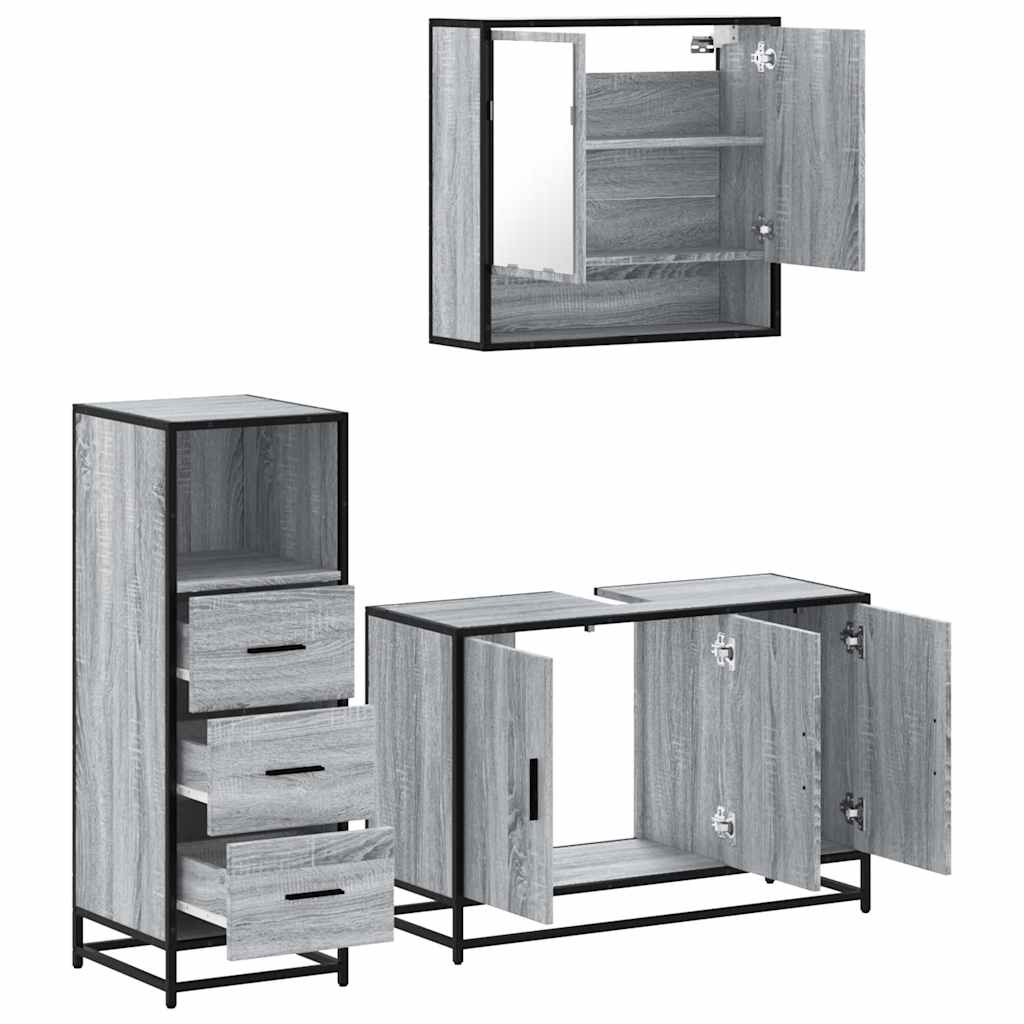 Set Mobili da Bagno 3 pz Grigio Sonoma in Legno Multistrato | homemem39
