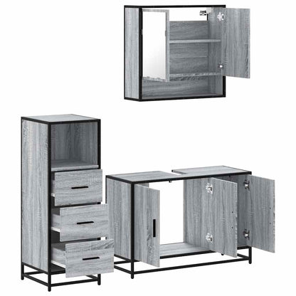 Set Mobili da Bagno 3 pz Grigio Sonoma in Legno Multistrato | homemem39