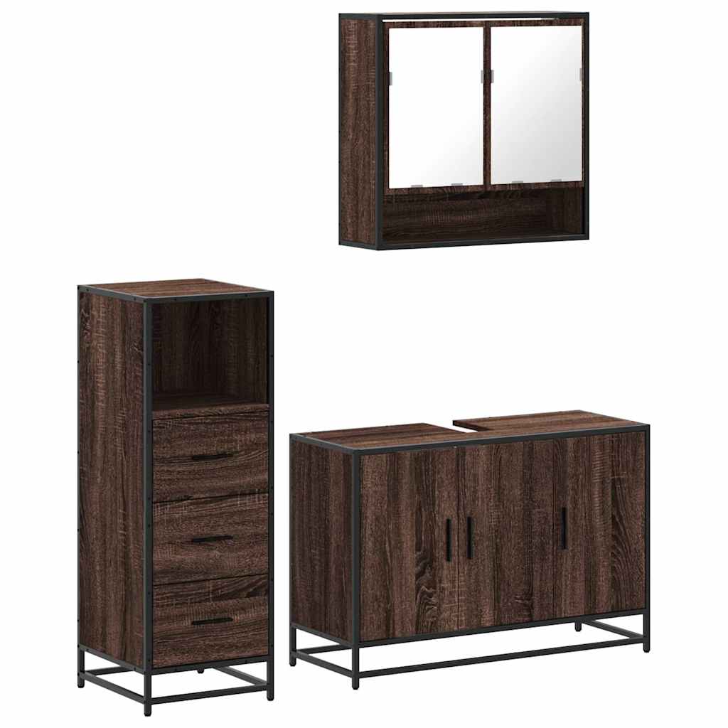 Set Mobili da Bagno 3 pz Rovere Marrone in Legno Multistrato | homemem39