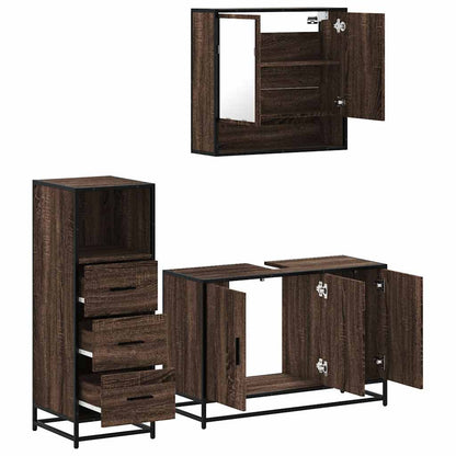 Set Mobili da Bagno 3 pz Rovere Marrone in Legno Multistrato | homemem39